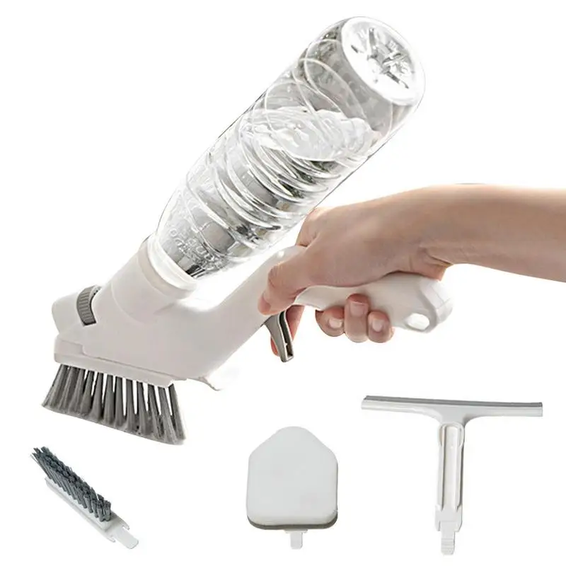 

Deep Cleaning Brush Set Water Spray Handle With 4 Brush Head Replacements Household Cleaning Supplies For Dusting Corners Floors