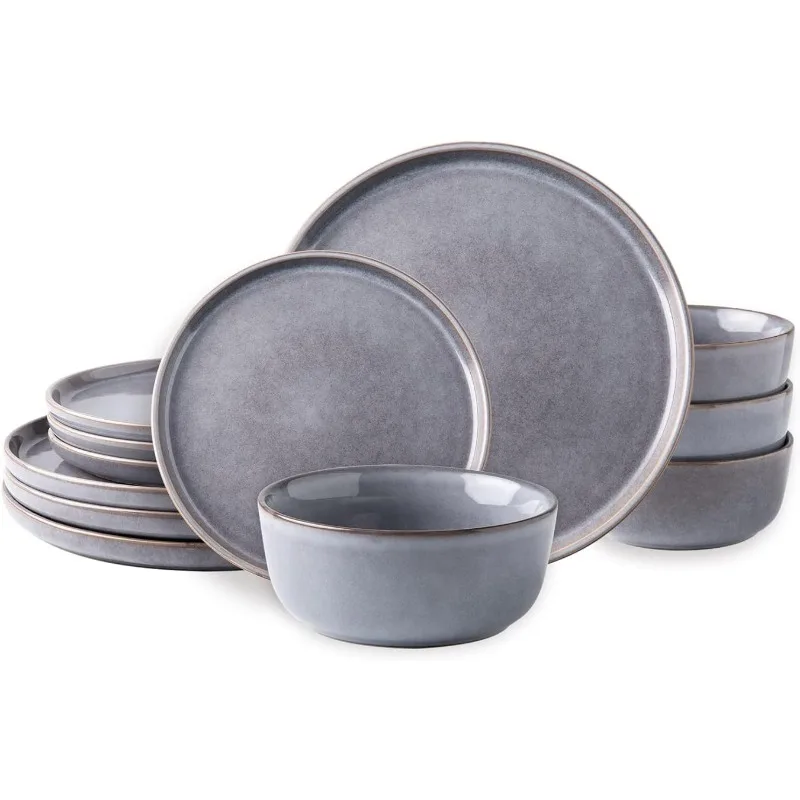 

AmorArc Stoneware Dinnerware Sets,Round Reactive Glaze Plates and Bowls Set,Highly Chip and Crack Resistant | Dishwasher
