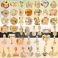 gold color lucky cat lion cute candy ice cream love bead safety chain pendant fit original brand 3mm charms bracelet diy jewelry