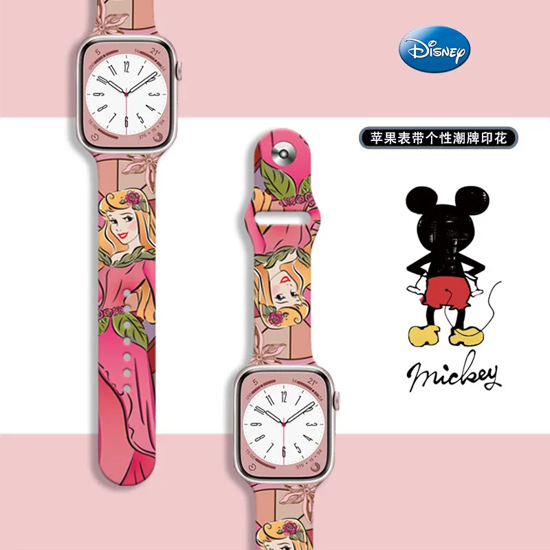 

Disney Mickey Minnie Strap for Apple Watchband 1 2 3 4 5 6 7 Se Silicone Fashion Watchband Bracelet IWatch 38-45MM Bands