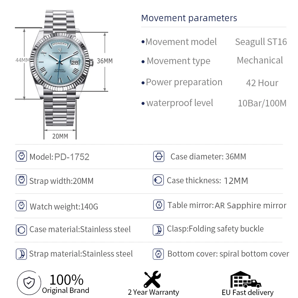PAGANI DESIGN 2023 New DD36 Luxury Meteorite Dial Automatic Watch For Men mechanical Wristwatch Sapphire glass 10Bar Waterproof images - 6