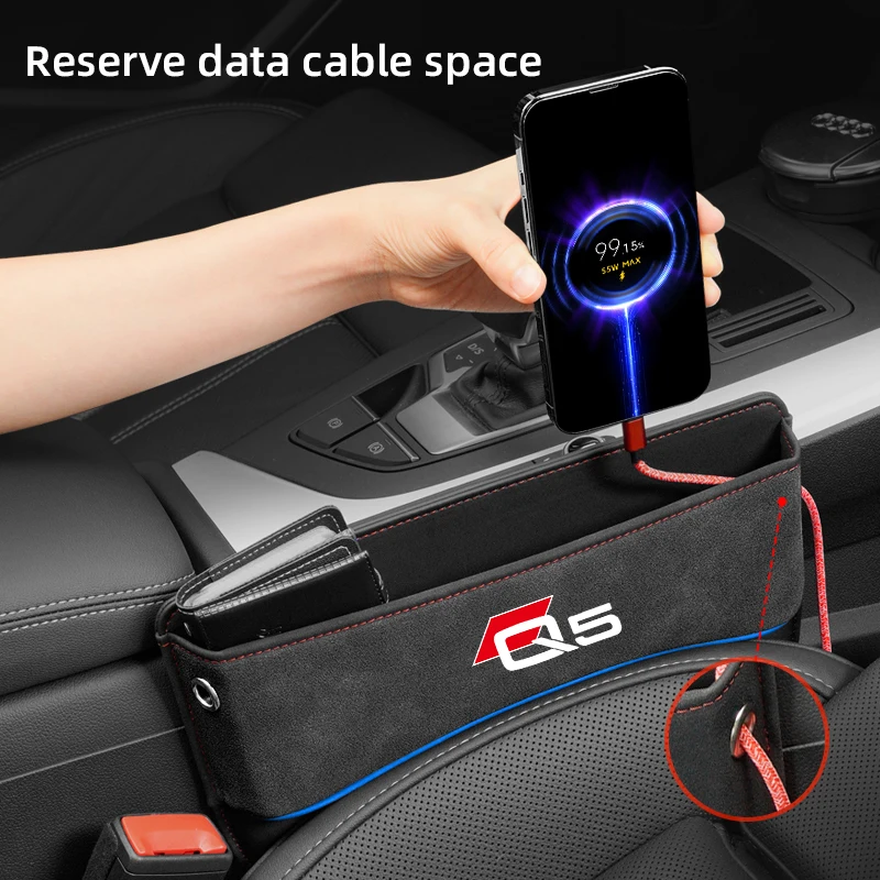 

Car Seat Gap Organizer Seat Side Bag Reserved Charging Cable Hole For Audi Q5 Multifunction Seat Crevice Storage Box accessories