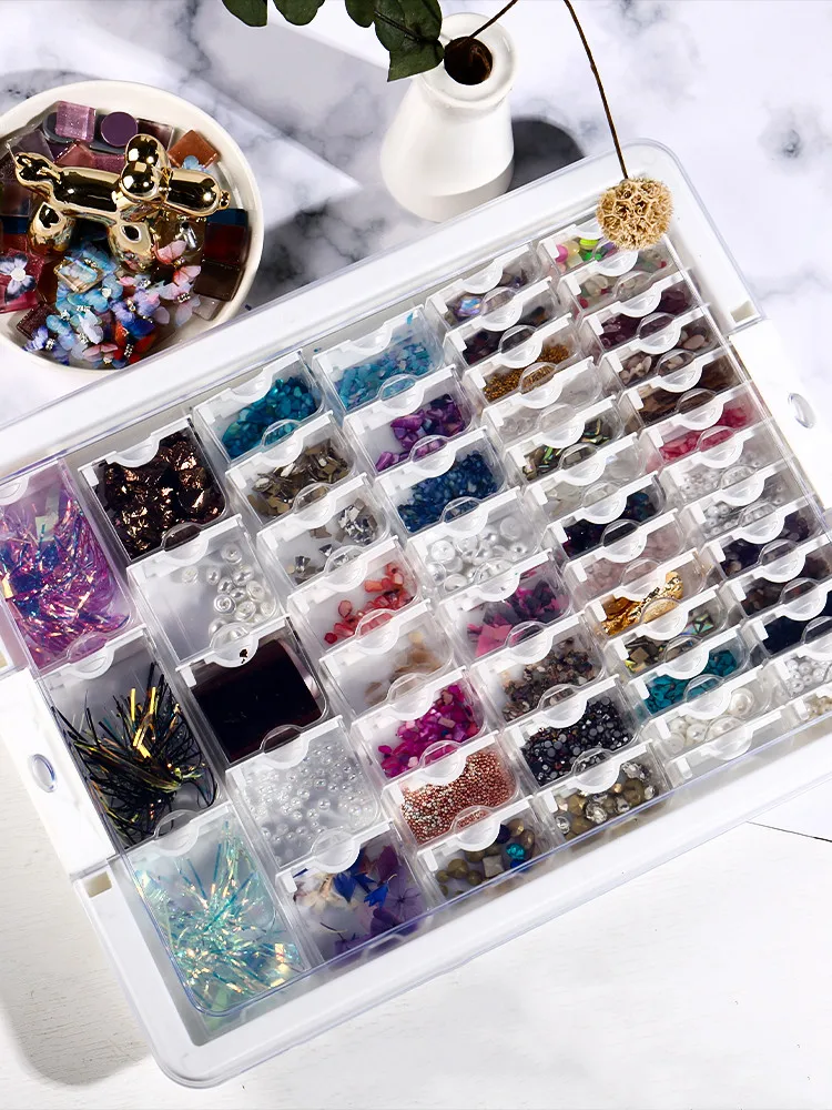 

Plastic Cosmetic Jewelry Nail Art Powder Gems Rhinestone Storage Container Case Nail Display Box Organizer Plate Manicure Tools