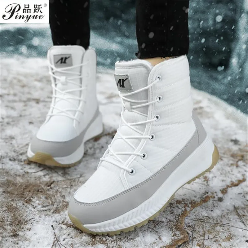 

Женские ботинки, водонепроницаемая зимняя обувь, женские зимние ботинки, сохраняющие тепло ботильоны на платформе с толстым мехом на каблу...