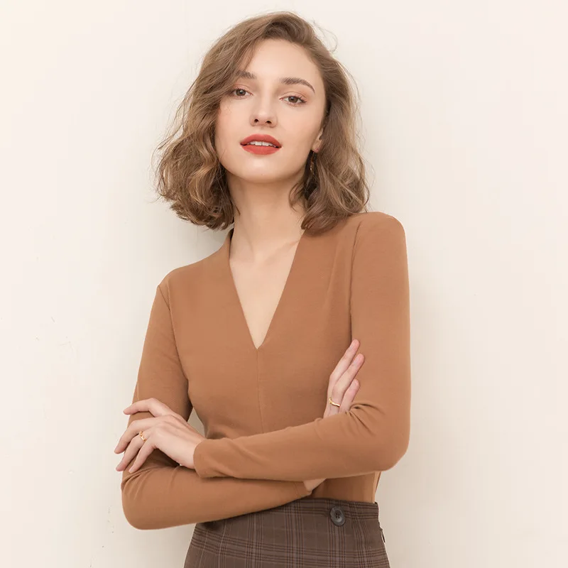 

1PC Hot Sale Clothes For Women Tops Classic V-Neck Long Sleeve T-Shirt Tees Slim Fit Women T-Shirts