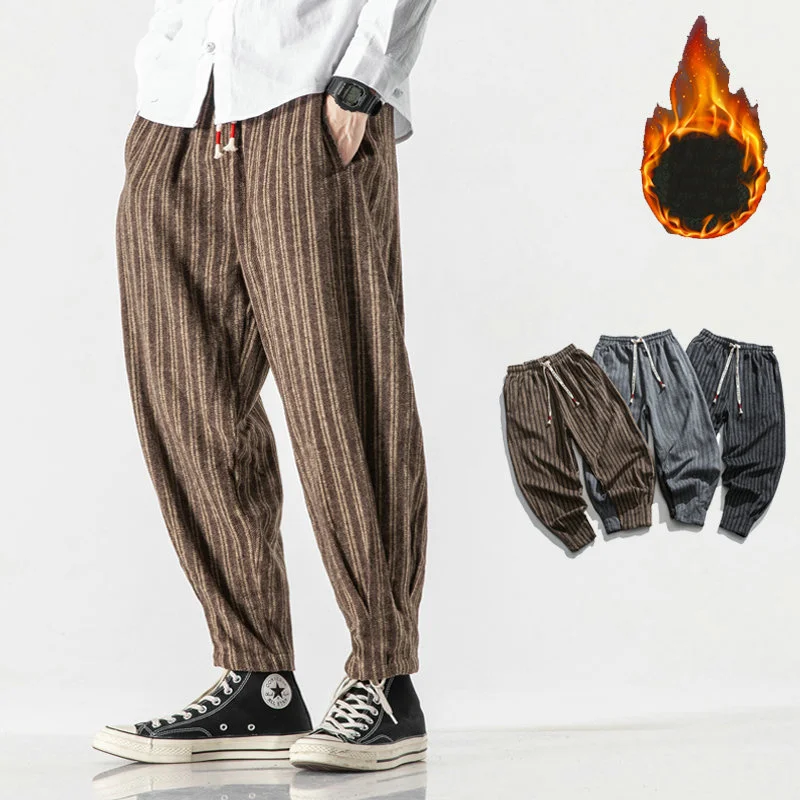 

Streetwear Men's Harem Pants Thicken Warm Trousers Harajuku Vintage Men Sweatpants Stripes Oversize Male Jogging Pants New 5XL
