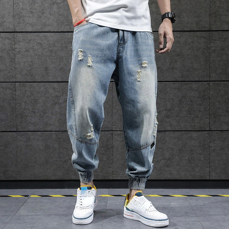 NEW New Hip Hop Harem Jeans Pants Men Loose Joggers Denim Casual Sweatpants Korea Ankle Length Trousers Streetwear Male Clothes