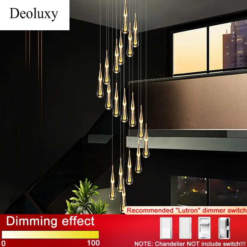 

DEOLUXY spiral modern led chandelier for staircase luxury home decor cristal lamp Large villa hall led crystal light fixture