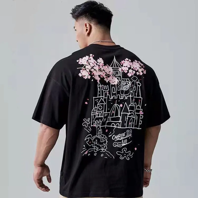 

Men Cotton Skateboard T-shirt Half Sleeve Graphic Printed Tee Streetwear Harajuku Shirt Loose Hip Hop Clothing for Men Oversized