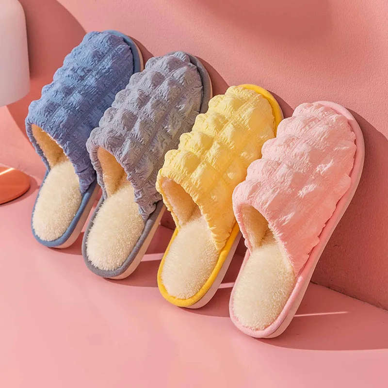 

2023 Winter Cakes Women Home Cotton Shoes Indoor Non-slip Soft Platform Plush Plus Size Coupler Female Warm Furry Slippers