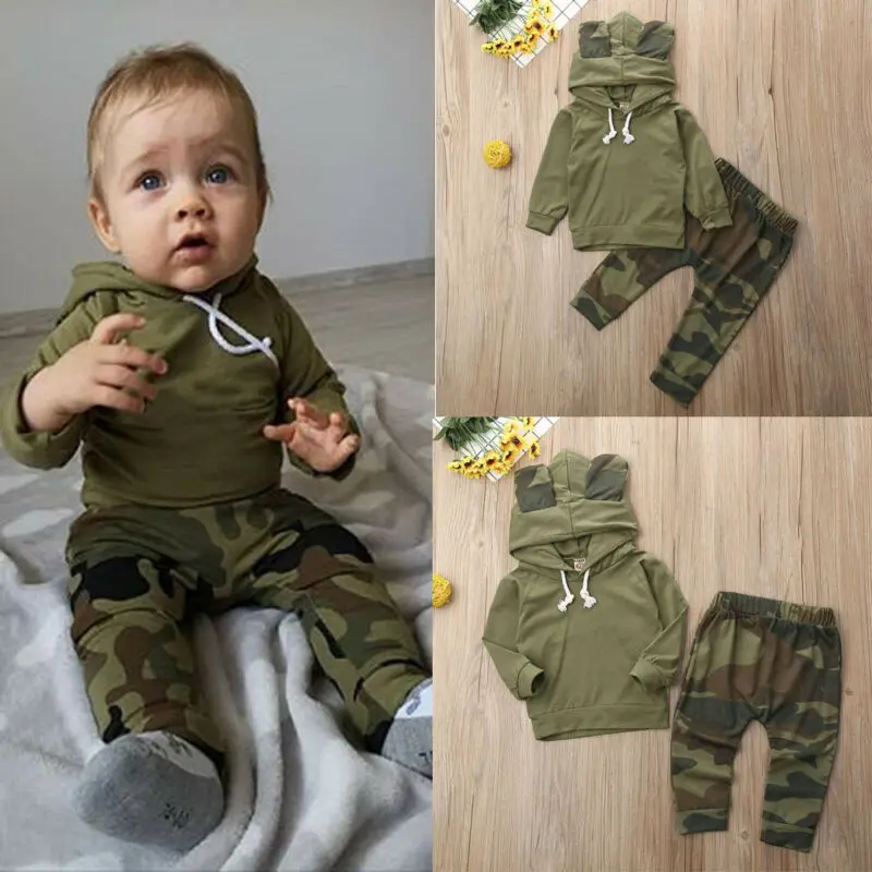 

Baby Boy Clothes Set Cute Hooded Sweatshirt Hoodies Tops Camo Camouflage Pants 0-24M Newborn Infant Toddler Spring Fall Outfits