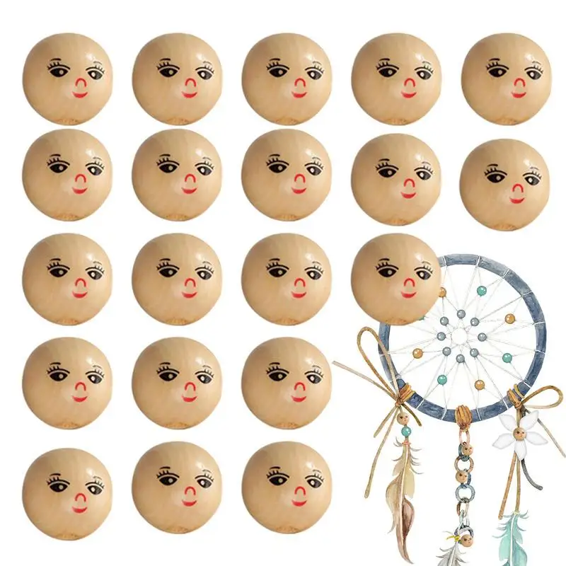 

Wood Round Bead For DIY Wooden Crafts Hole Beads With Smile Face Parent-Child Interaction Toys For Bookmarks Hairbands Clothes