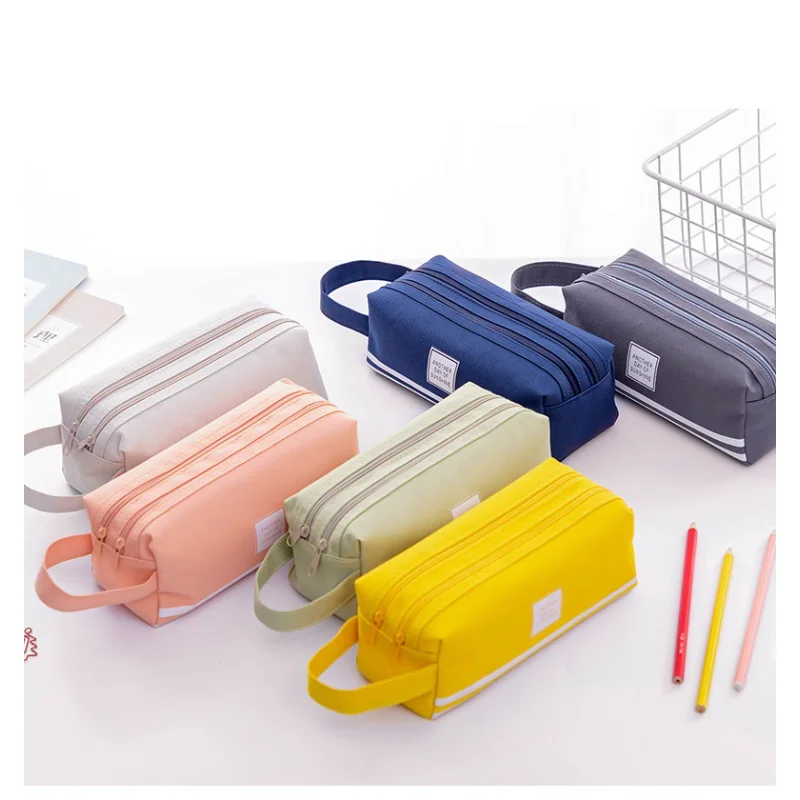 

1pcs Kid Stationery Bag Portable Canvas Pencil Case School Supplies Storage Bag Double Layer Pencil Bag Student Pen Bag