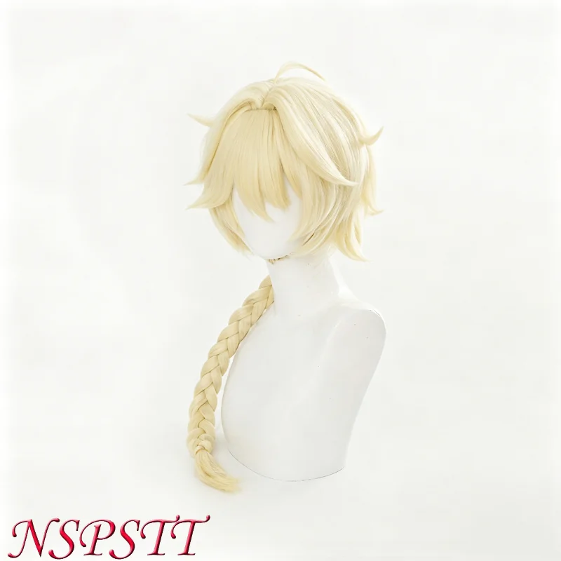 Фото Парик для косплея NSPSTT Genshin Impact Lumine Aether, 45 см, бледно-золотистый, из синтетических волос, для аниме-костюмов и аксессуаров №4