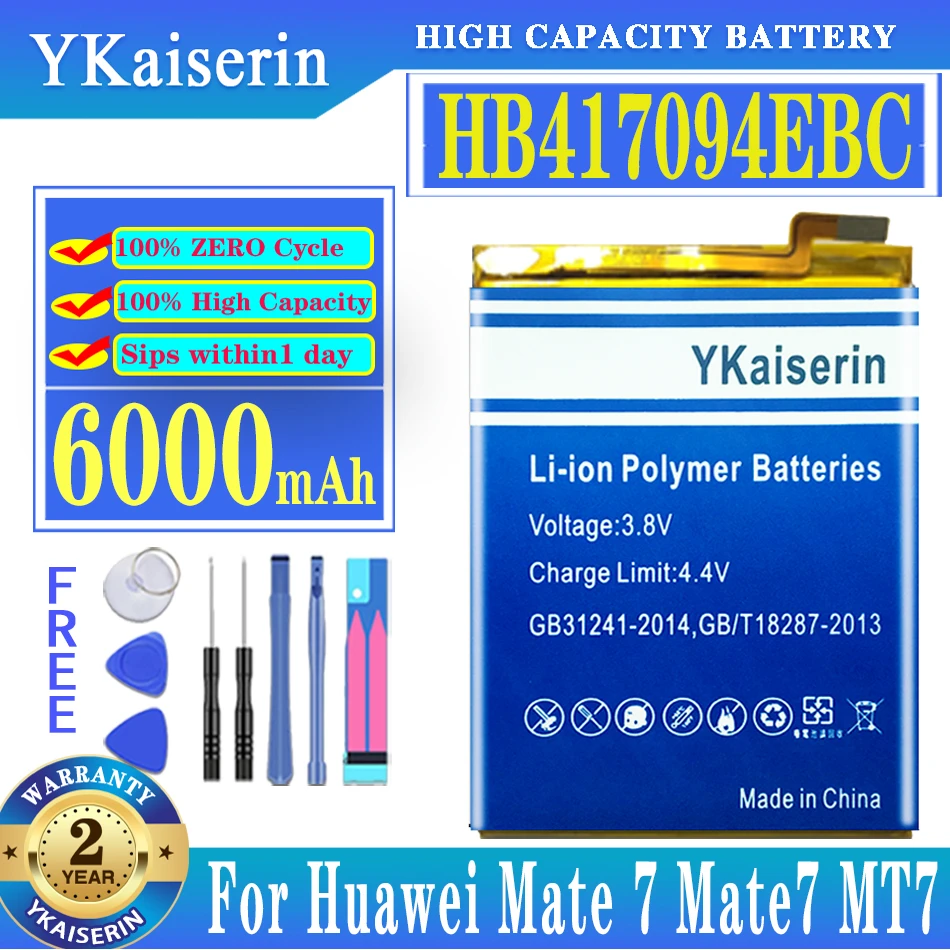 Аккумуляторная батарея ykaisсеребрин HB417094EBC для Huawei Ascend Mate 7 Mate7 MT7 MT7-TL00 MT7-L09 UL00 CL00 6000mAh батарея Бесплатные инструменты