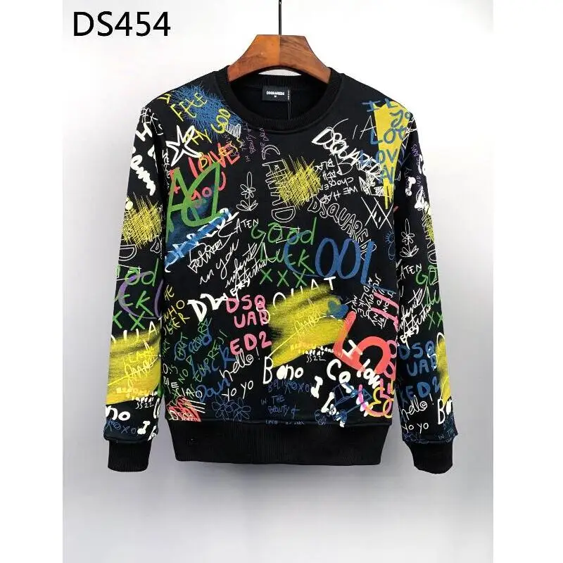 

Dsquared2 Мужская/Женская хлопковая толстовка с круглым вырезом и буквенным принтом свитер с длинным рукавом Повседневная одежда DS454