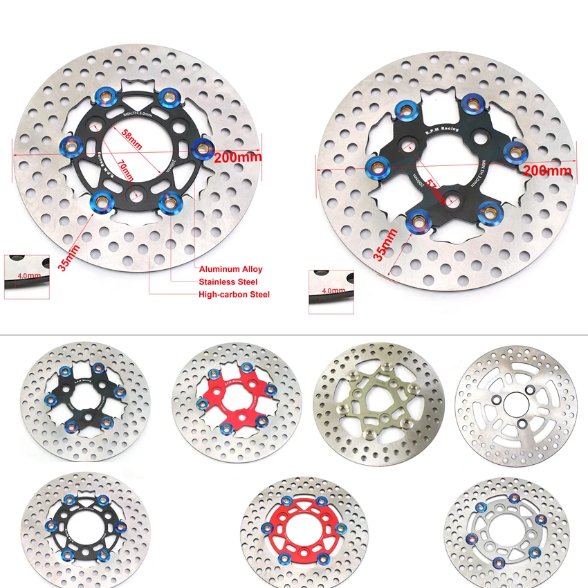 

200mm RPM Disc Brake Motorcycle Floating Disk Rotor Caliper Universal 3 Hole 57mm 70mm Front Rear Wheel For Yamaha Scooters Niu