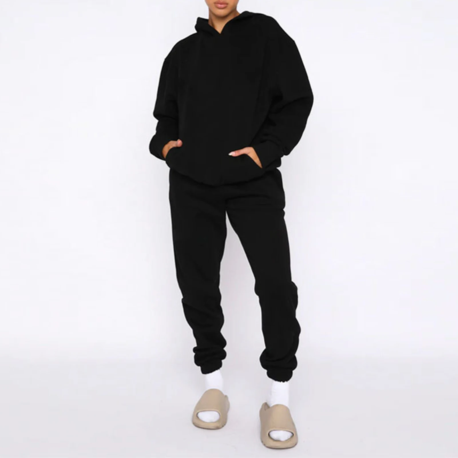 

2 Piece Matching Set Casual Women Long Sleeve Top Elastic Waist Baggy Pants Ladies Hoodie Tops Drawstring Trousers Sports Outfit