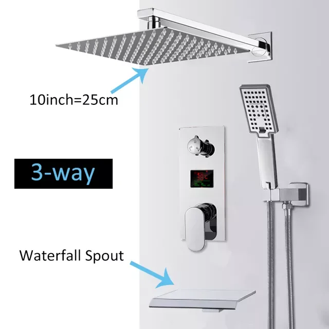 

Chrome Bathroom Digital Display Shower Faucet Set Rainfall Shower LCD 2-way Mixer Tap Bathtub Shower System Bath Shower Mixer
