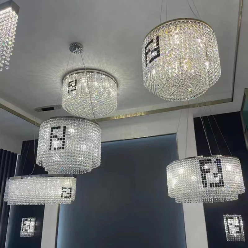 

Светодиодная Подвесная лампа, круглый потолочный светильник с кристаллами для гостиной, спальни, прямоугольное комнатное освещение для кухонного островка