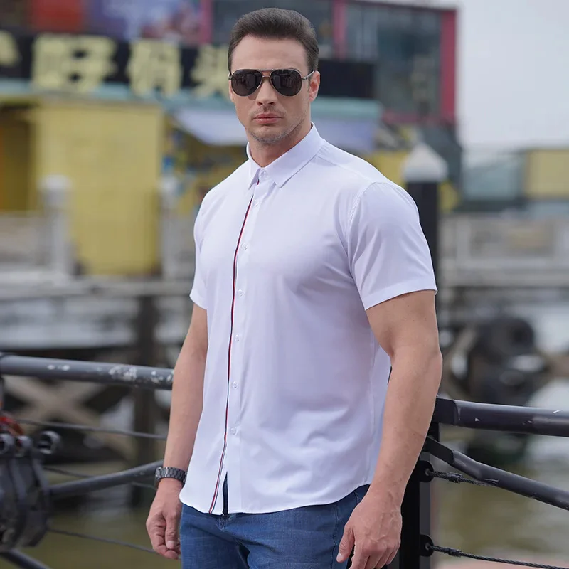 

Рубашка мужская оверсайз с коротким рукавом, модная блуза в повседневном и деловом стиле, официальная одежда, однотонная одежда, большие размеры, лето 2023