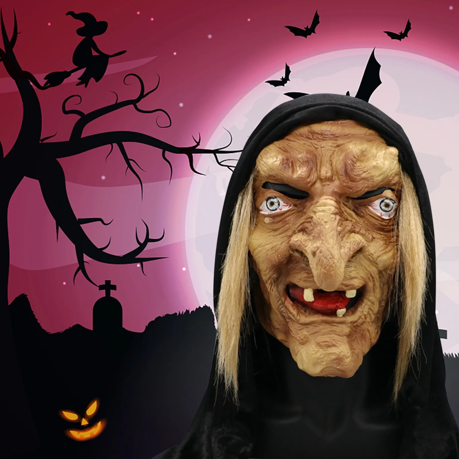 Страшная маска ведьмы для взрослых на Хэллоуин латексное жуткое платье гримаса