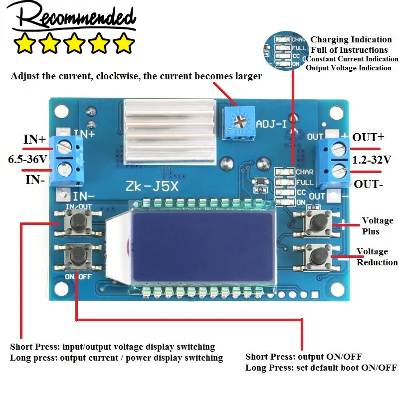 

Φ 4.5A CNC Step-Down Φ постоянный ток постоянного напряжения с ЖК-дисплеем 6,5-36 в 50 Вт