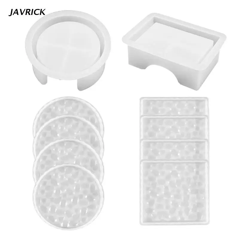 

5Pcs/set Cup Coaster Storage Box Mold Square Round Silicone Coaster Moulds