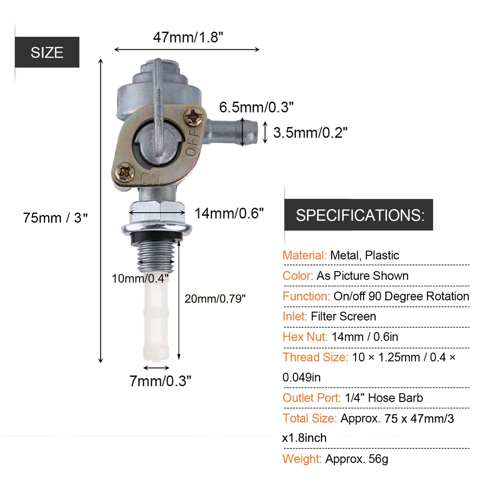 M10 X 1/4 Переключатель Топлива Petcock Перекидной Клапан Бензобака Ручной Топливный