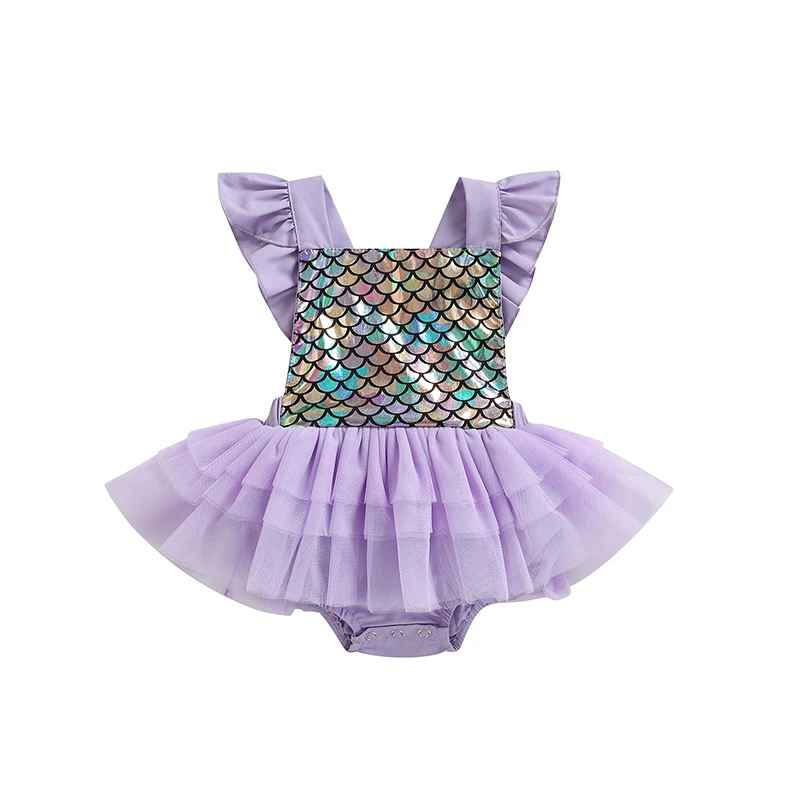 

Infant Baby Girls Outfits Fly Sleeve Print Tulle Splicing Tutu Bodysuit Casual Summer Clothes