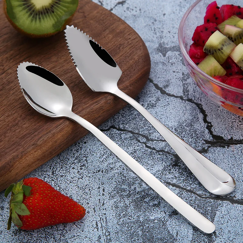 

Stainless Steel Spoons Long Handle Grapefruit Spoon With Serrated Edge Fruit Honey Apple Puree Scoop Coffee Stirring Teaspoons