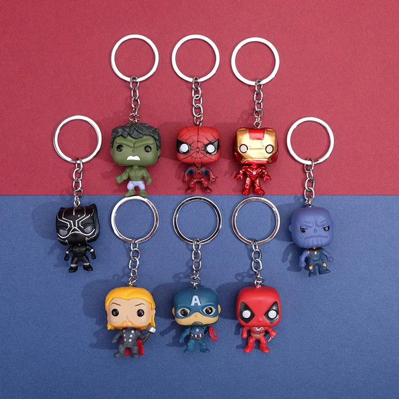 Disney Keychain Marvel Spiderman Iron Man Deadpool Q Version Hero Figures The Avengers Kawaii Mini Pendant Keyring Kids Toy Gift