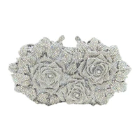 flower party clutch evening bags rhinestone silver luxury wedding crystal clutch purse shoulder handbag woman