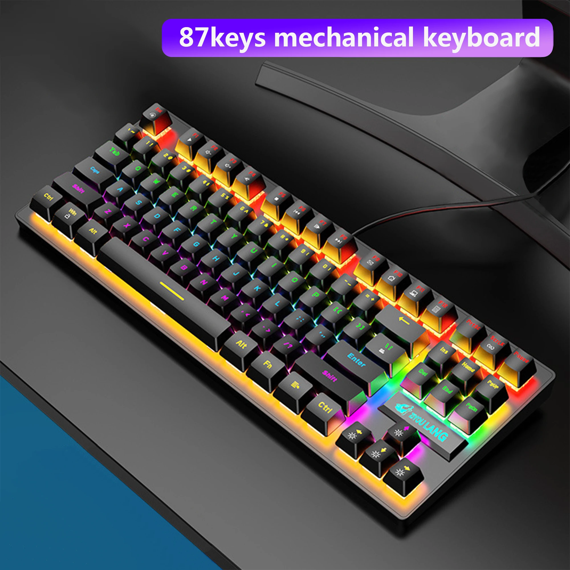 

Механическая игровая клавиатура, проводная эргономичная клавиатура TKL с 87 клавишами, RGB, горячая переключение, с зеленой осью, без конфликта, USB, для ПК, геймеров