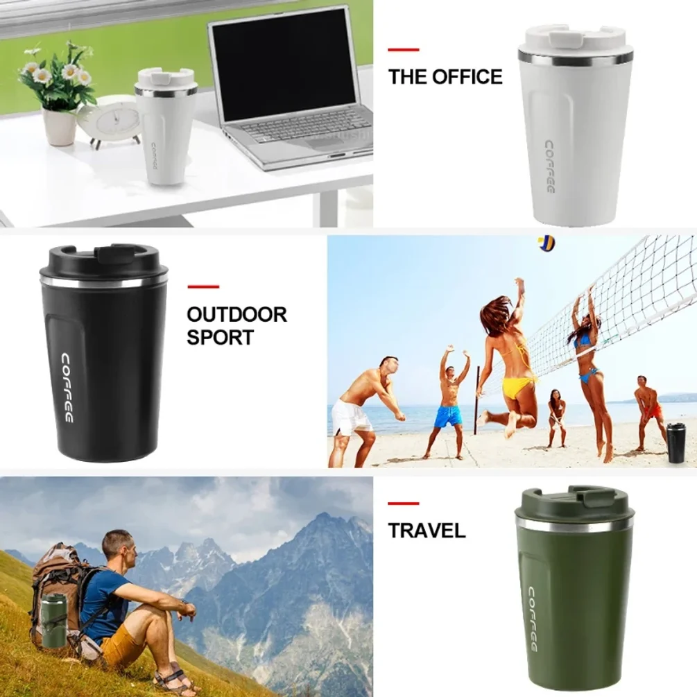 Фото Термокружка Thermo Cafe из нержавеющей стали с двойными стенками для чая, воды, кофе, 380/510 мл, герметичная, дорожная, автомобильная термокружка-термос №4