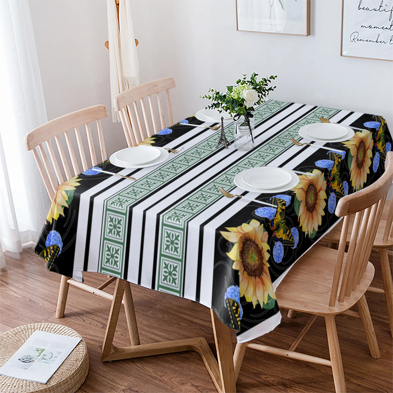 

Скатерть с текстурой гортензии, Подсолнух, Бабочка, водонепроницаемый обеденный стол, прямоугольная круглая скатерть, украшение для дома и кухни