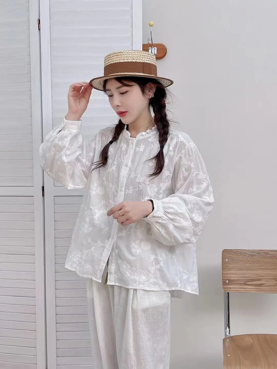 Новинка осенняя хлопковая рубашка с длинным рукавом женские кружевные топы со