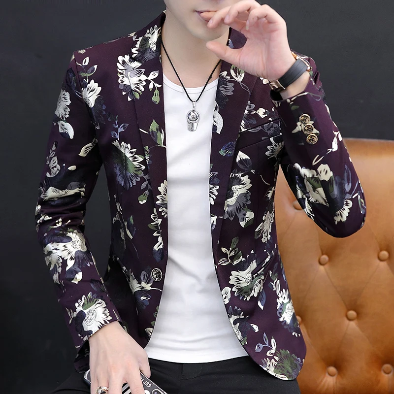 

Small suit men's Korean slim fit trend autumn new fashion casual coat youth handsome printed personalized suit