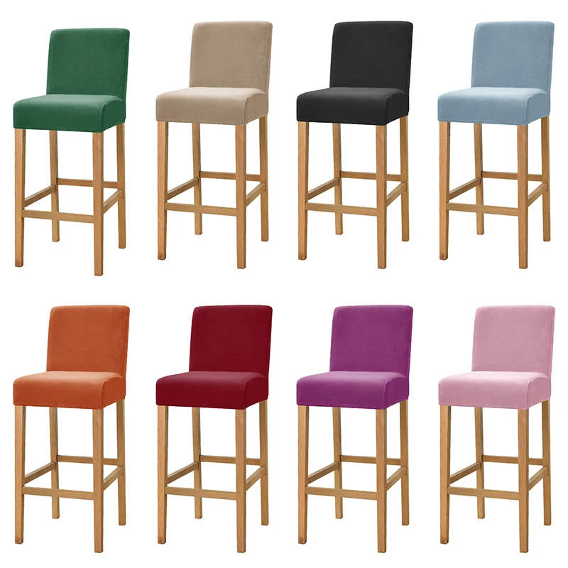 Velvet Fabric Bar Stool Chair Cover Spandex Stretch Short Back Chair Covers for Dining Room Cafe Home Small Size Seat Slipcover images - 6