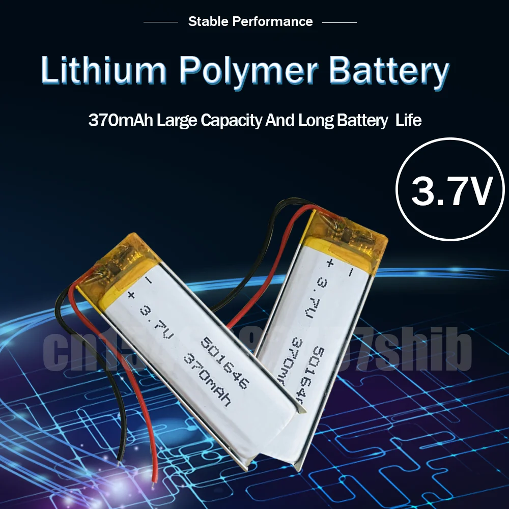 1-2pcs 3.7V 370mAh 501646 051646 Li-Polymer Rechargebale Lithium Battery For DVD VCD GPS Tracker Bluetooth Speakers Smart Watch - купить по