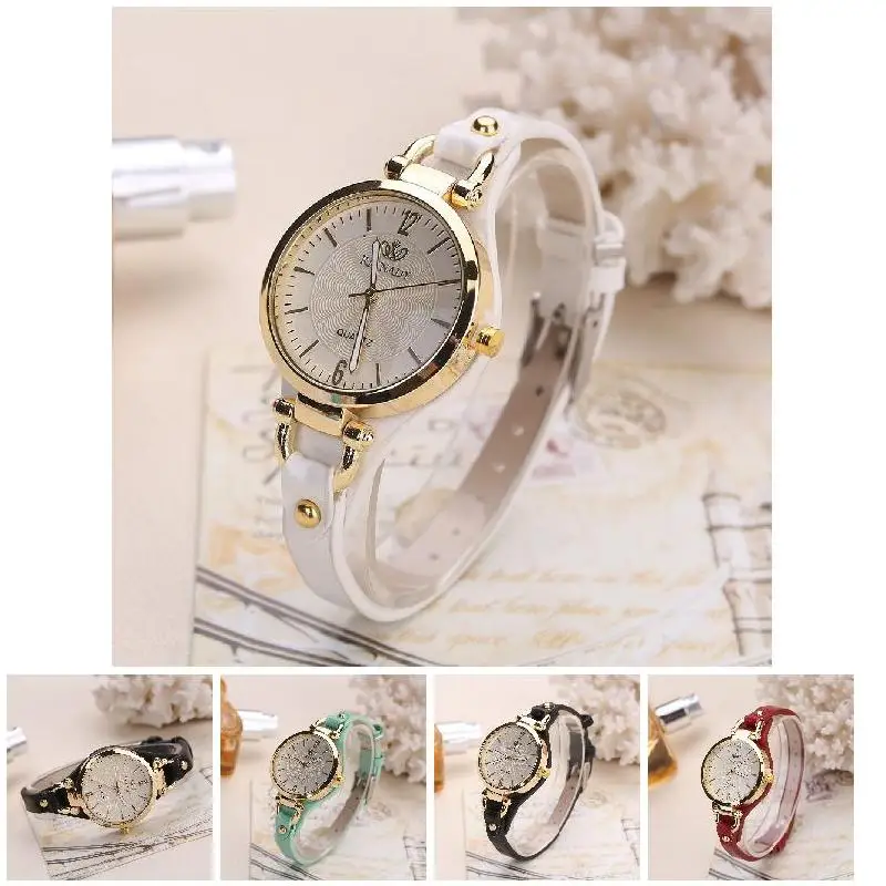 Fashion Women Casual Watches Round Dial Rivet PU Leather Strap Wristwatch Ladies Analog Quartz Watch Gifts Accessories