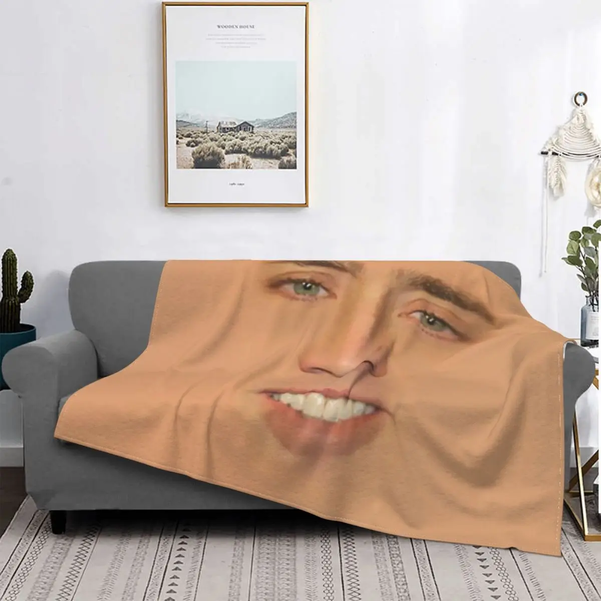 

Nicolas Cage Giant Face Blanket Soft Fleece Autumn Warm Flannel Funny Meme Throw Blankets for Sofa Car Bed Quilt