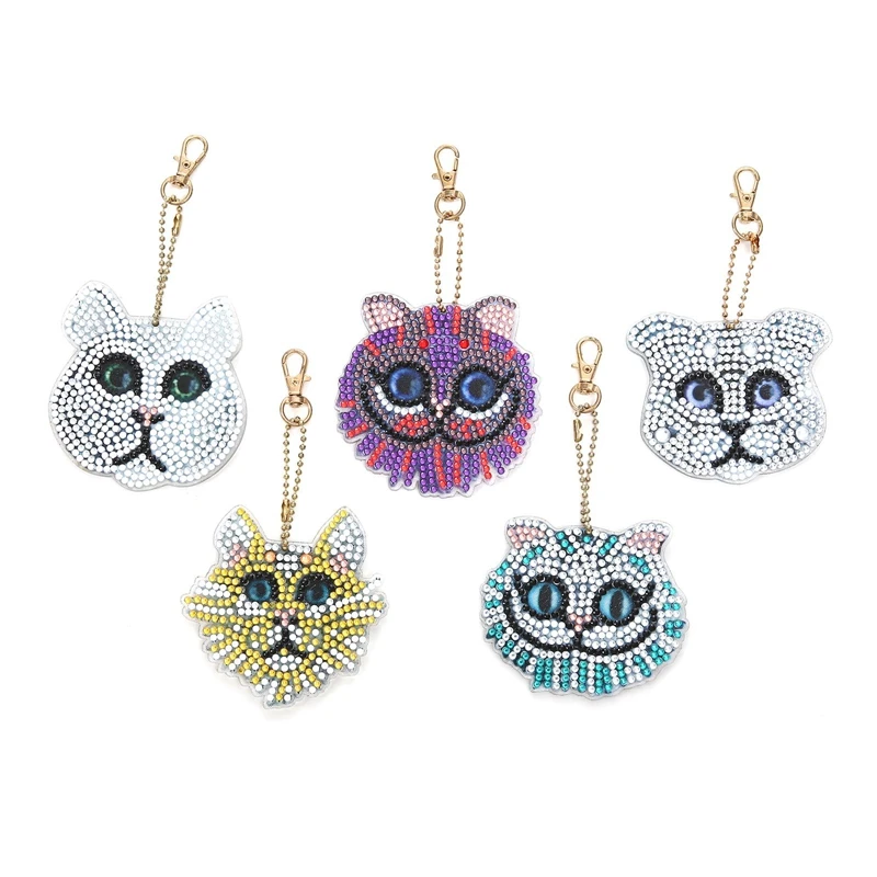 

Kili 5 PCS Diamond Painting Keychain Cat Art Keyring Kits 5D Mosaic Making Full Drill Crafts for Bag Purse Handbag Pendant
