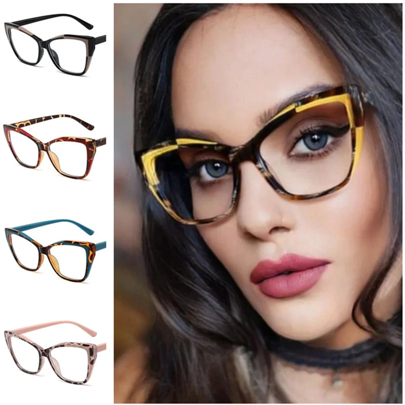 

NEW Anti-Blue Light Glasses Women Optical Eyewear Patchwork Frame Spectacles Personality Eyeglasses Cat Eye Ornamental