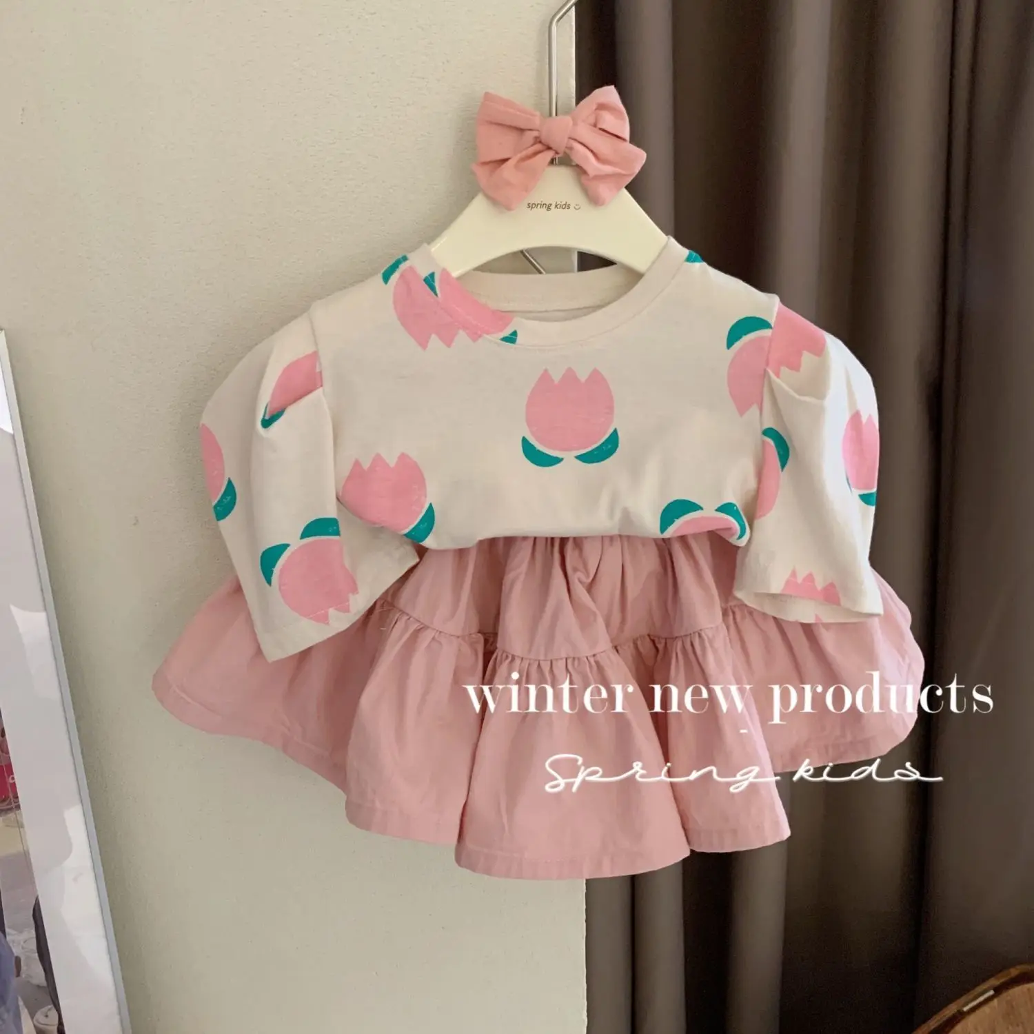 

2023 Summer New Fashion Girls Korean Style Puff Sleeve T Skirt Kids Suit All-match Boutique Clothing Simple Style