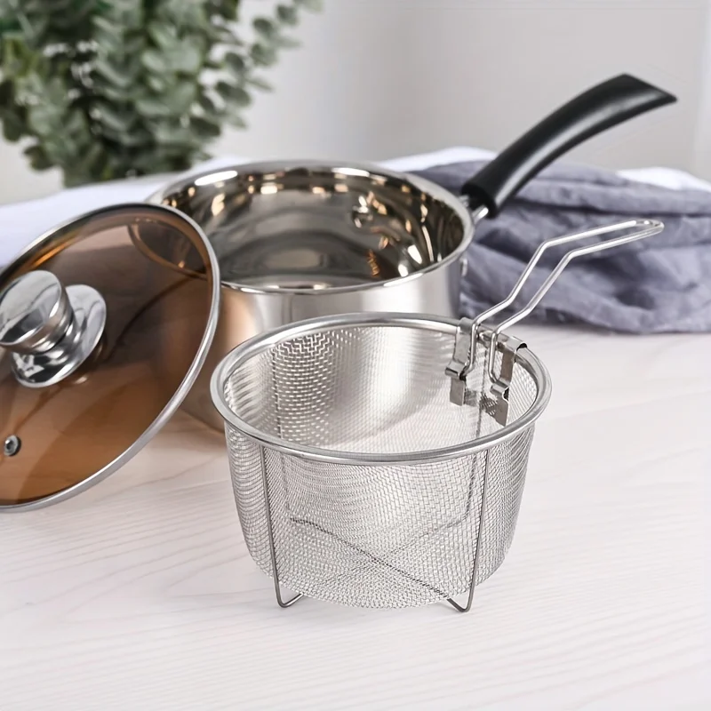 

Набор из 2 кастрюль для молока из нержавеющей стали + корзина для фильтров, подходит для приготовления макаронных изделий, жареной еды, фильтрованной еды, горячего молока,