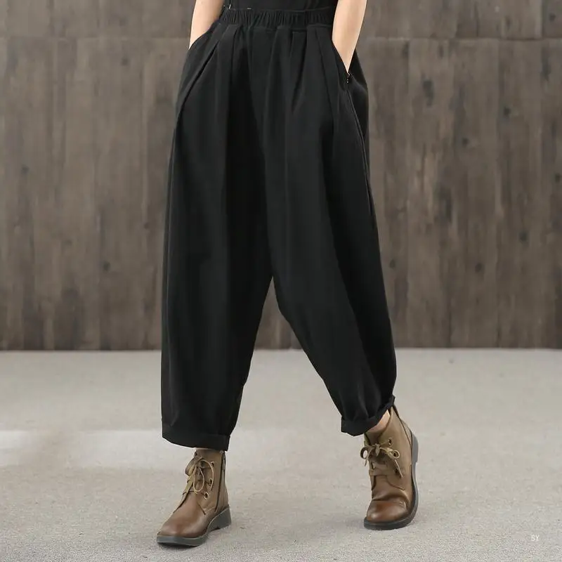 

SuperAen 2022 Spring Summer Slim Loose Straight Tube Retro Wide Leg Lantern Casual Harem Pants Women