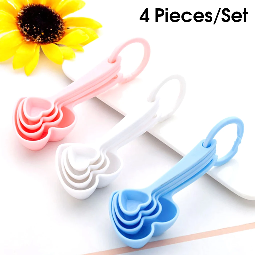 

(4Pcs/Lot=1Boxes) Heart Measuring Spoons Plastic Teaspoon Baby Shower Favors And Birthday Party Gift