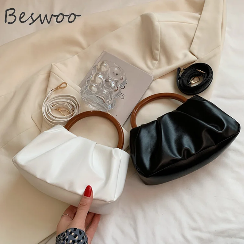 

Fashion Handbags for Women 2022 Retro Solid Color Soft Leather Shoulder Bag Casual Pleated Cloud Handbags Female Crossbody Bag