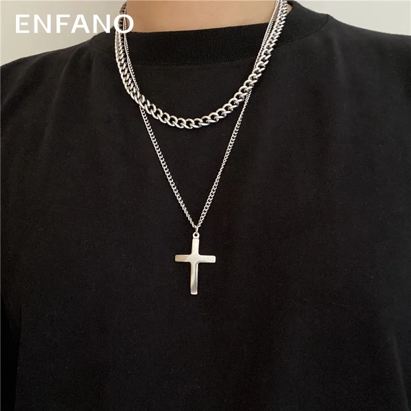 

Enfano Ornament Cross-Border Korean Multi-Layer Cross Stitching Twin Titanium Steel Stainless Steel Necklace Ins Hip Hop